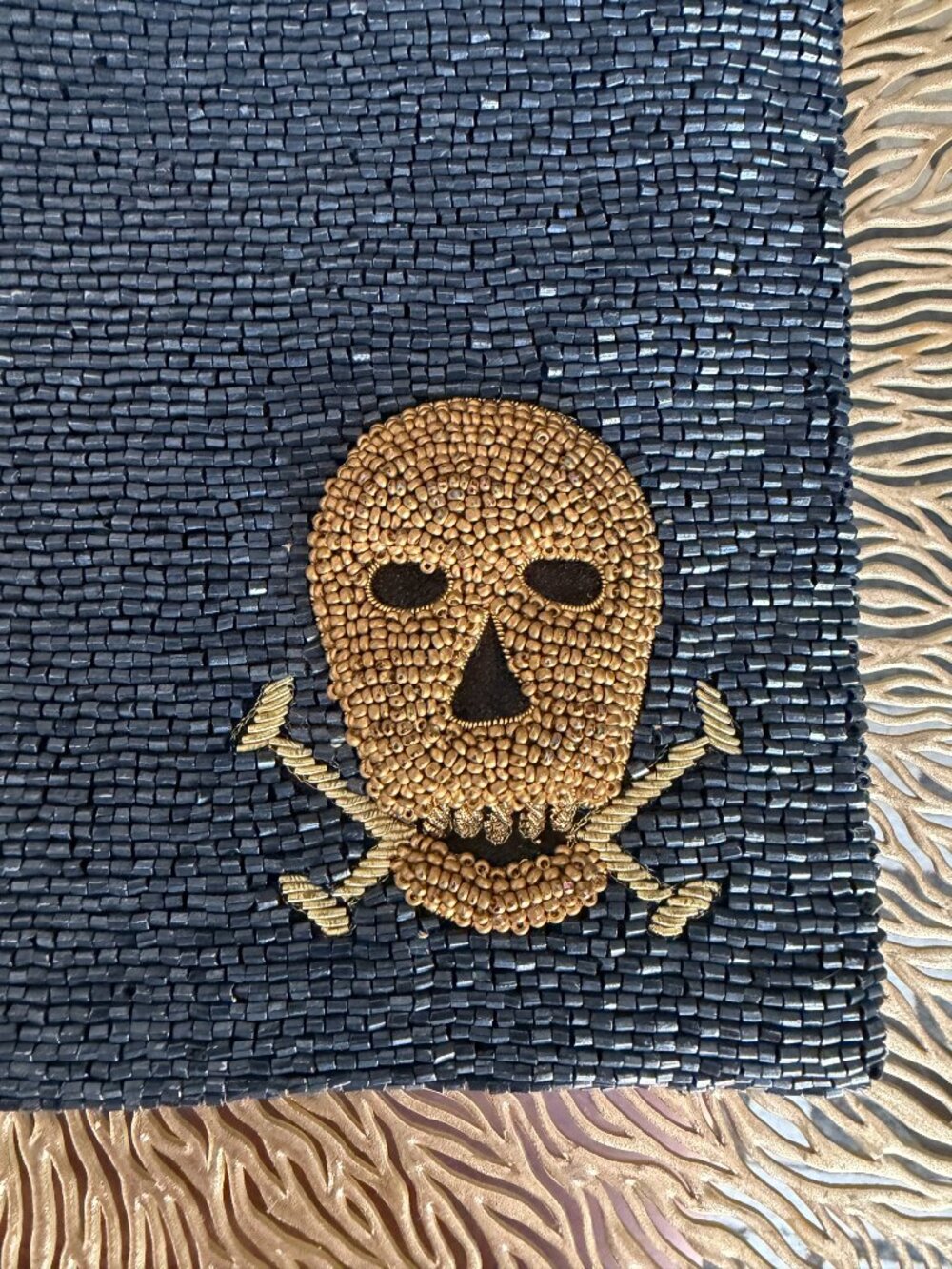 Navy and Gold Skull Moyna Women's Beaded Evening Clutch Bag, Brand New!